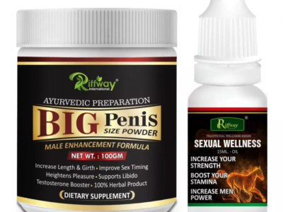 Riffway Big Penis Size Powder + Sexual Wellness Oil (100g Powder + 15ml Oil)