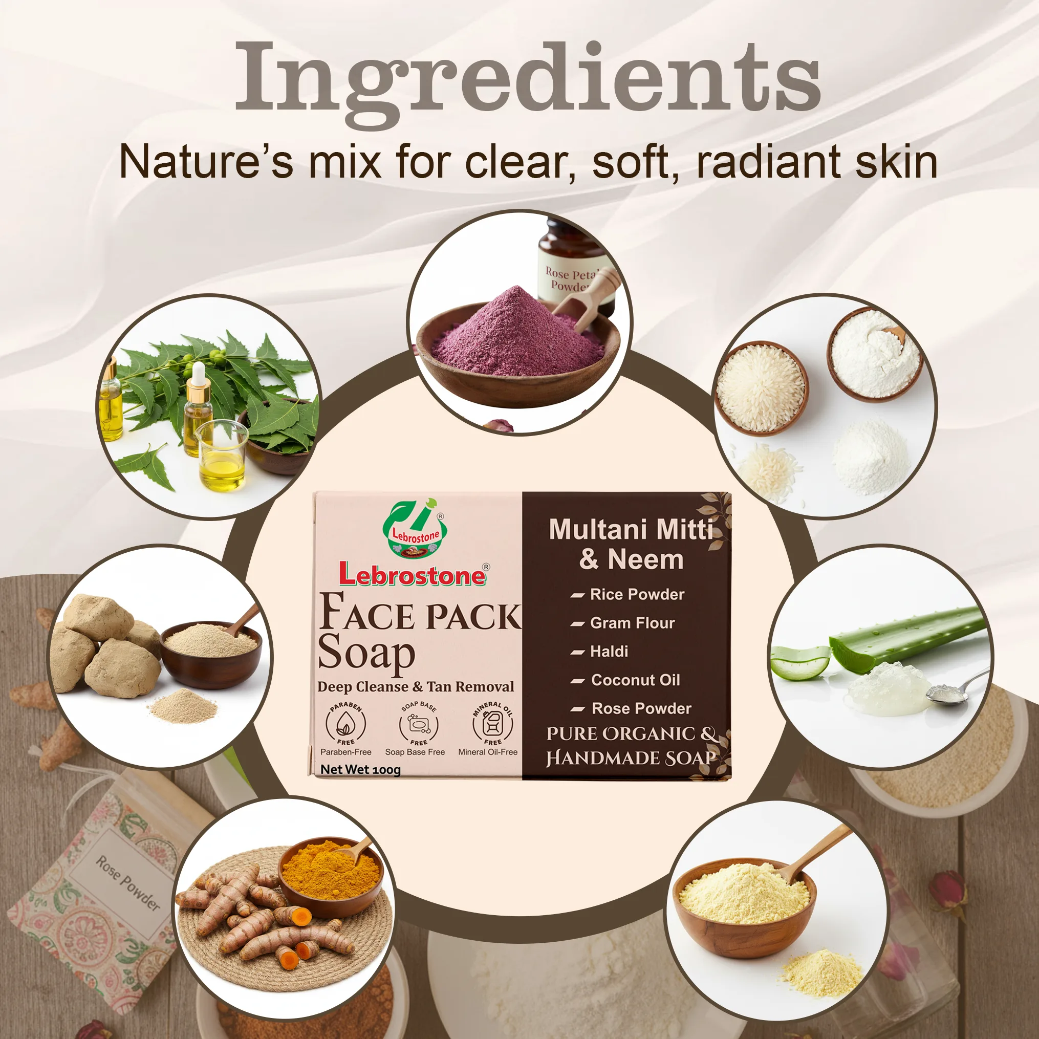 Lebrostone Multani Mitti & Neem Herbal Soap - Image 3