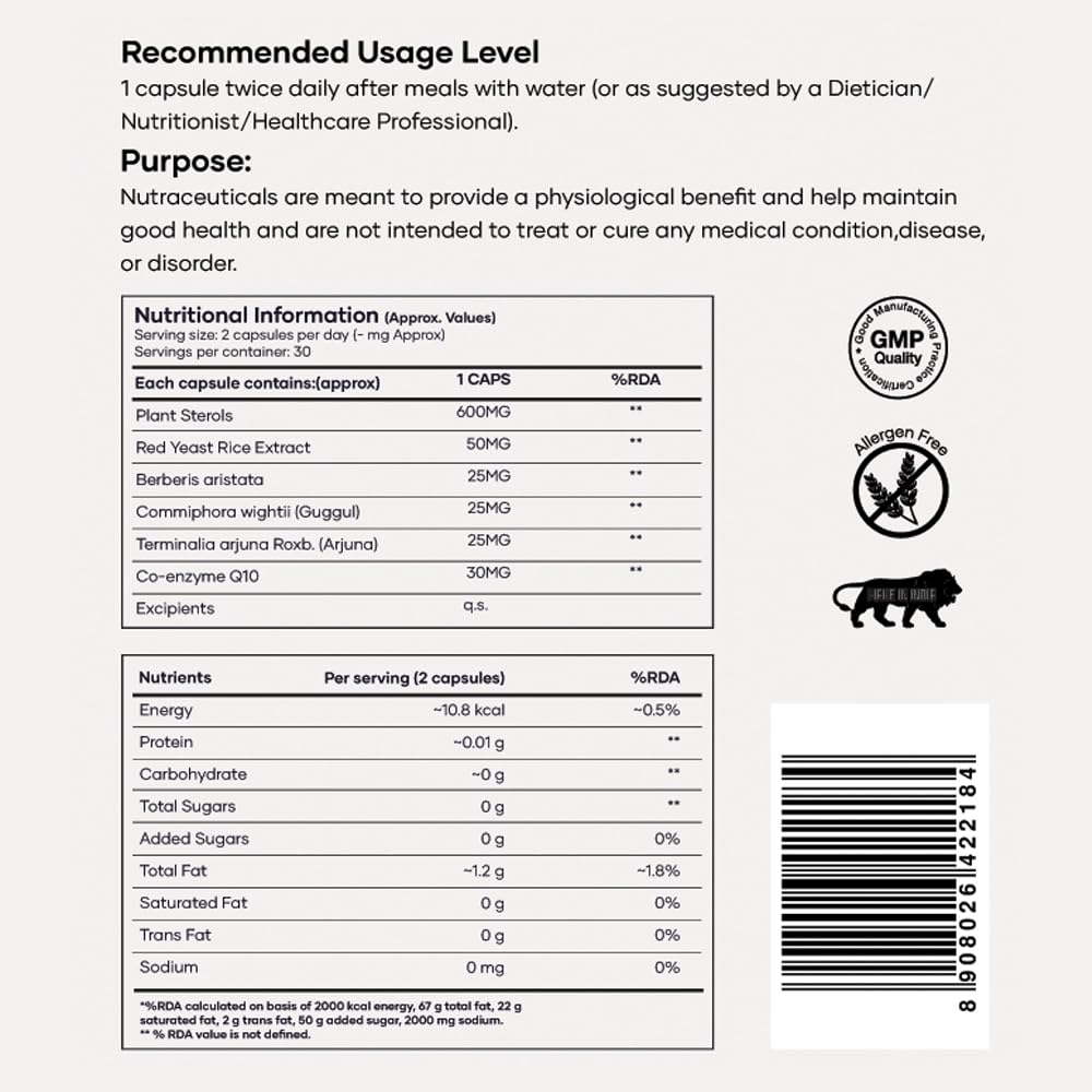 Lipid Control Capsules |Blend of Plant Sterols, Arjuna, Guggul