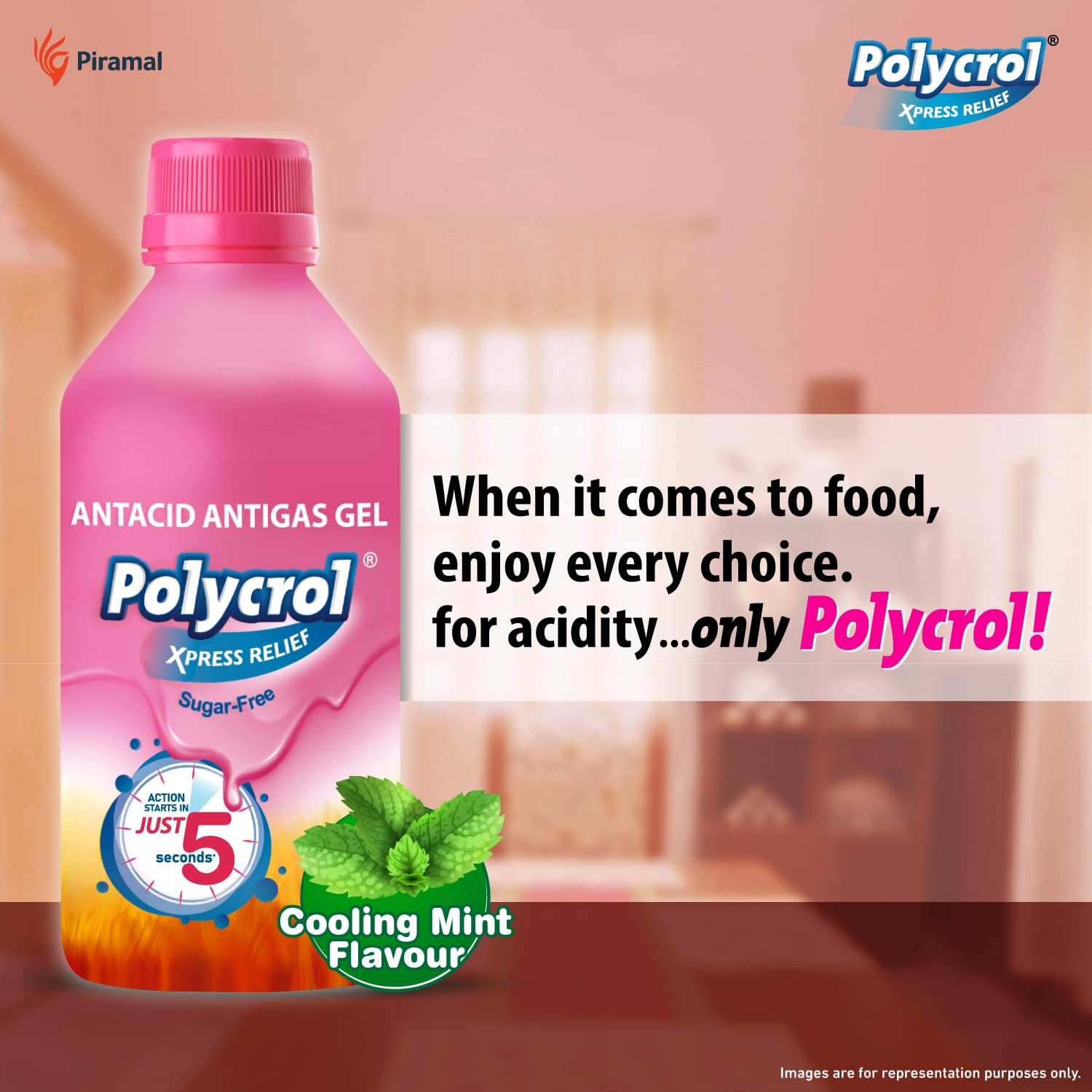Polycrol, Xpress Relief Antacid Antigas Gel Sugar Free, Mint