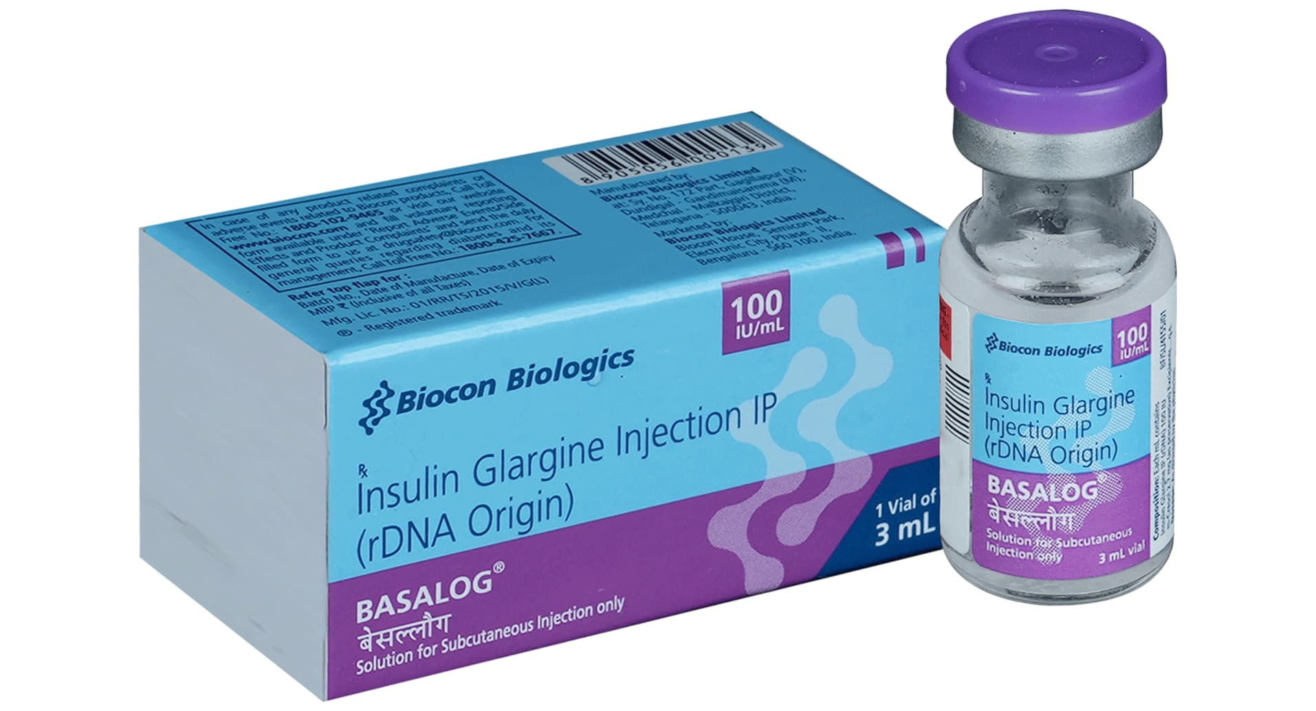 Basalog 100 IU/ml Insulin Glargine 3 ml vial and box