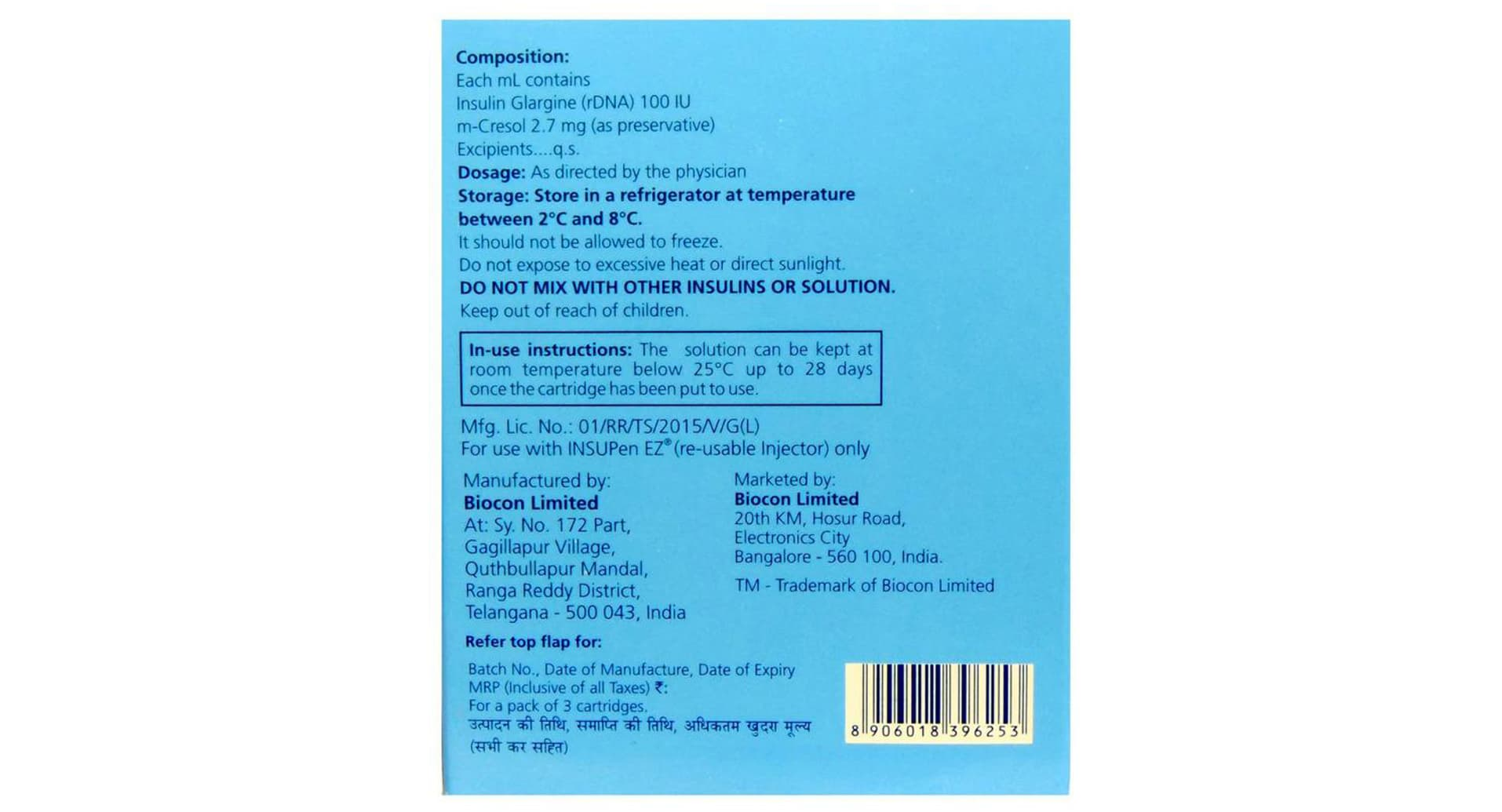 Basalog Refill composition and storage details