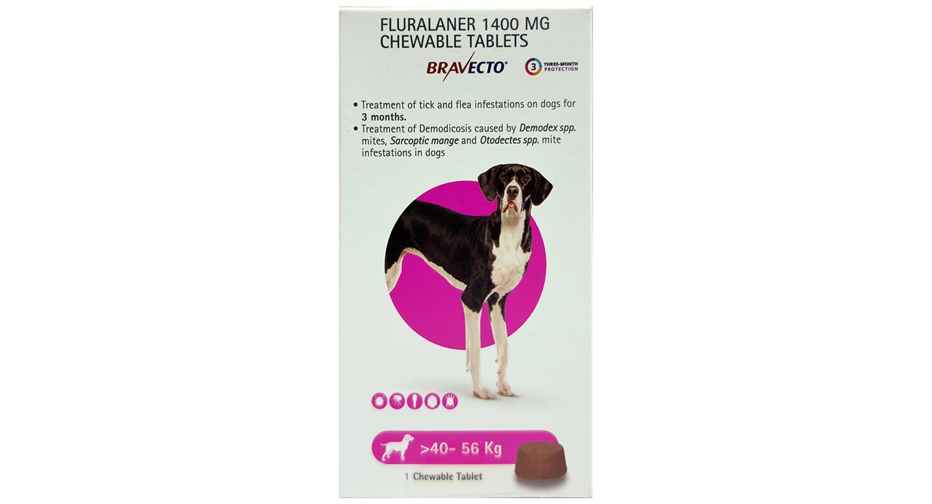 Bravecto Chewable Tablet carton for dogs 40-56 kg