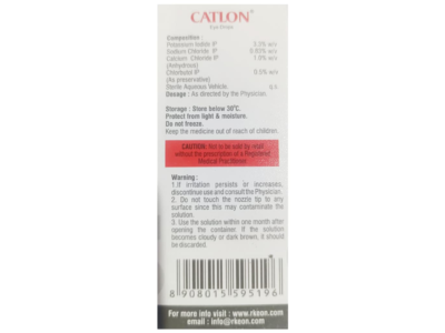 Catlon Eye Drop composition panel with Potassium Iodide, Sodium Chloride and Calcium Chloride