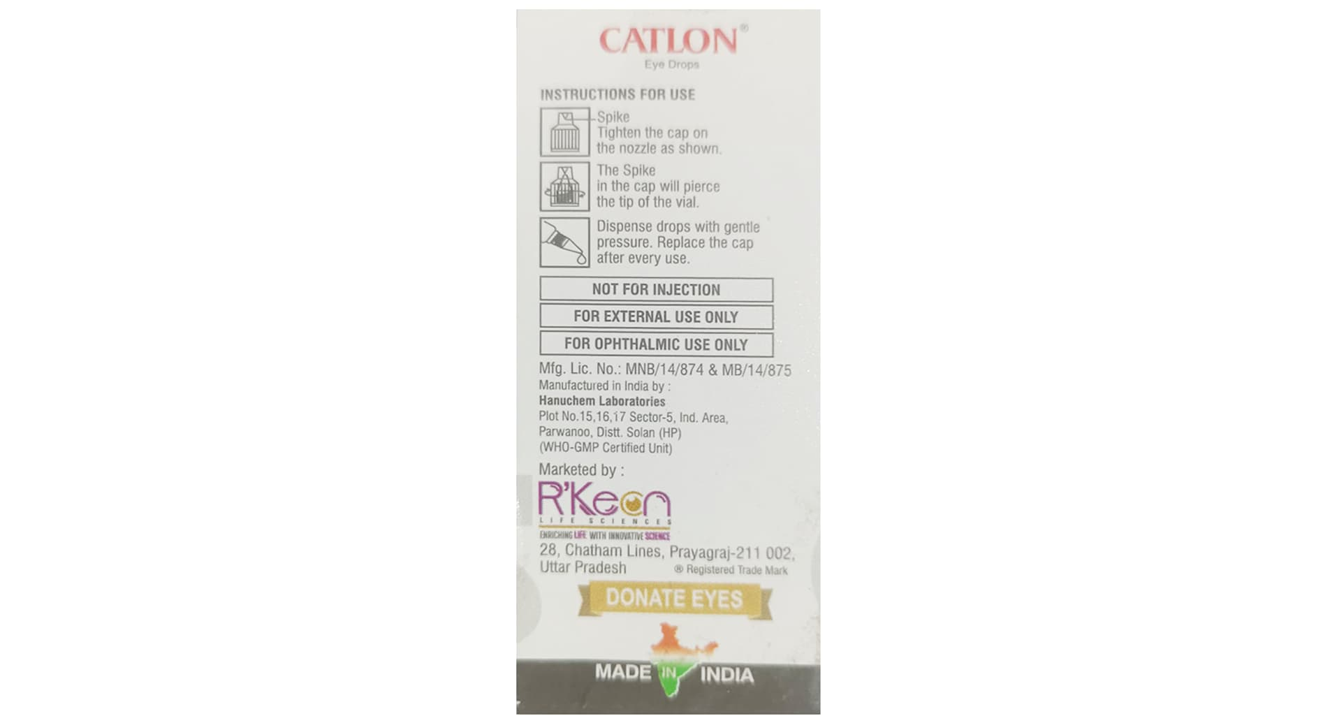 Catlon Eye Drop instructions for use and manufacturer details