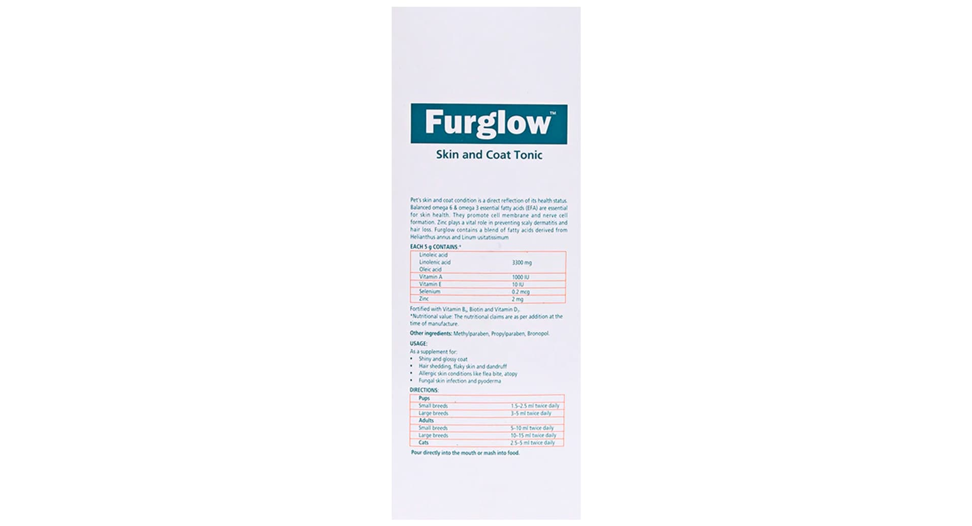 Himalaya Furglow Skin and Coat Tonic ingredients and directions