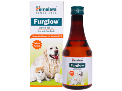 Himalaya Furglow Skin and Coat Tonic for Pets box and bottle