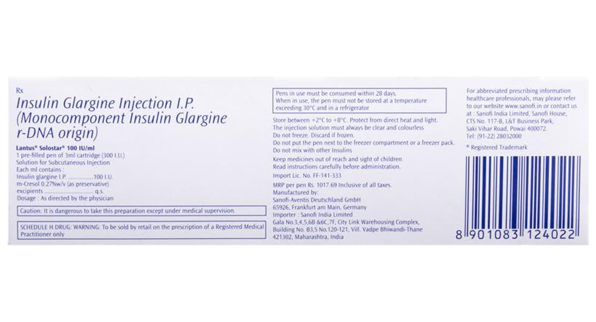 Lantus SoloStar composition and storage back label