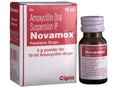 Novamox Paediatric Drops Amoxycillin box and bottle