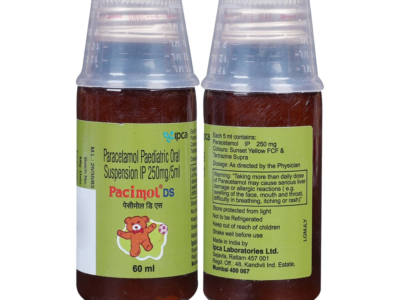 Pacimol DS oral suspension front and back bottles