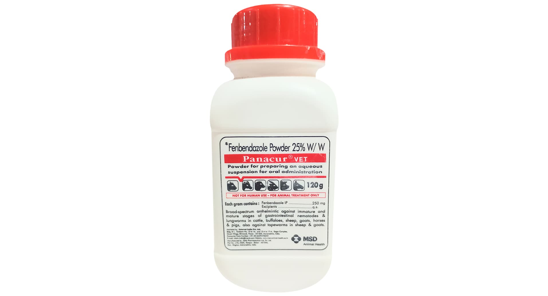 Panacur Vet fenbendazole 25% w/w composition label