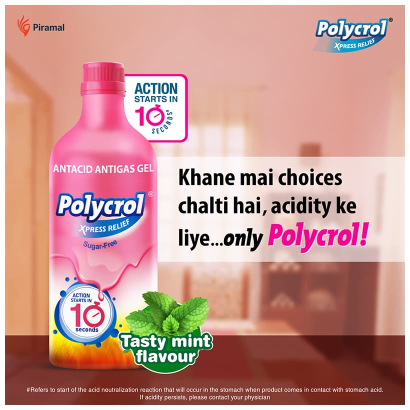 Polycrol Xpress Relief antacid gel for acidity relief