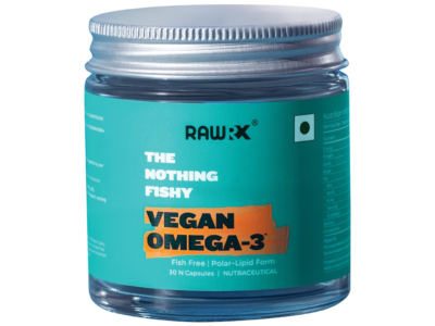 RawRX Vegan Omega 3 Fatty Acid Capsule jar of 30 with 280 mg EPA DHA ALA