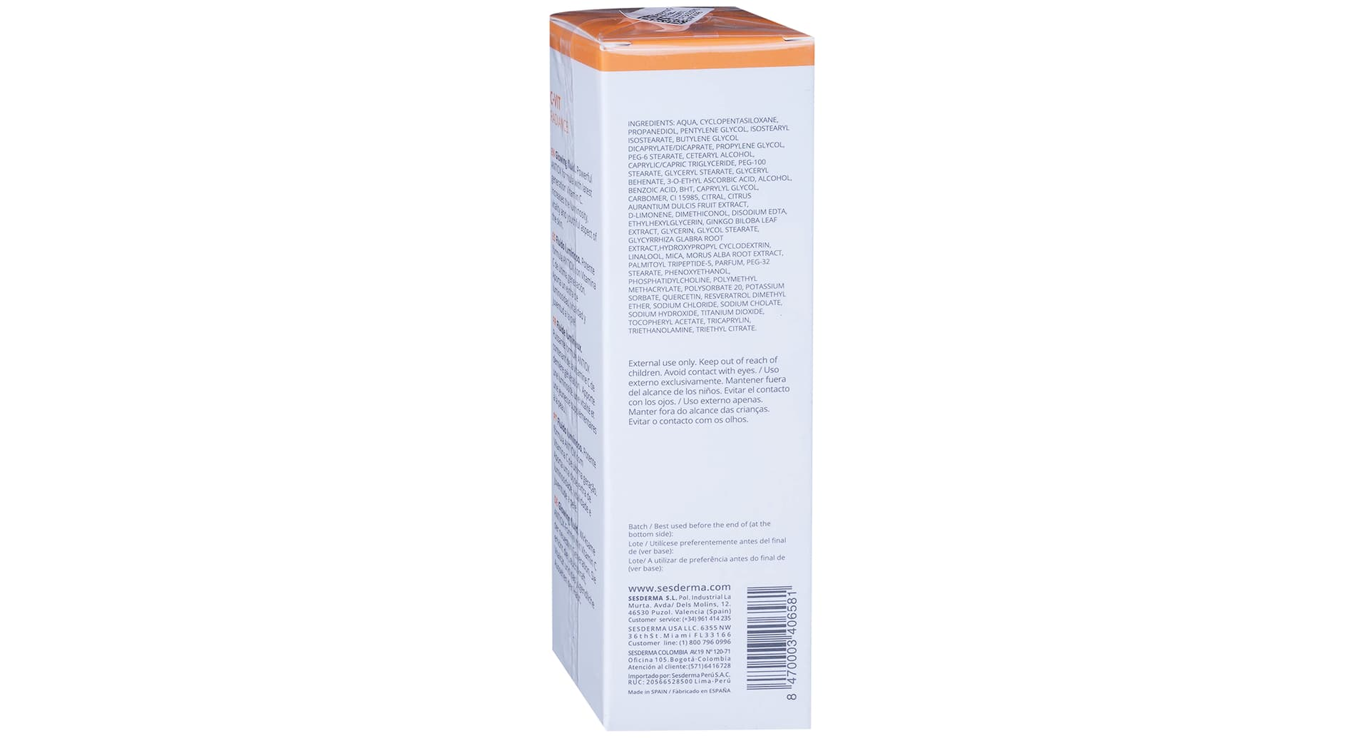 Sesderma C-Vit Radiance Fluid composition and ingredients