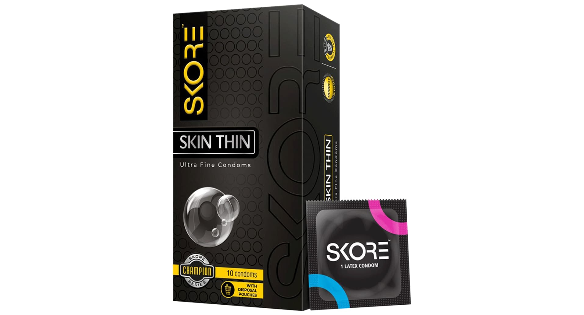 Skore Skin Thin Ultra Fine Condoms pack of 10 with disposal pouches
