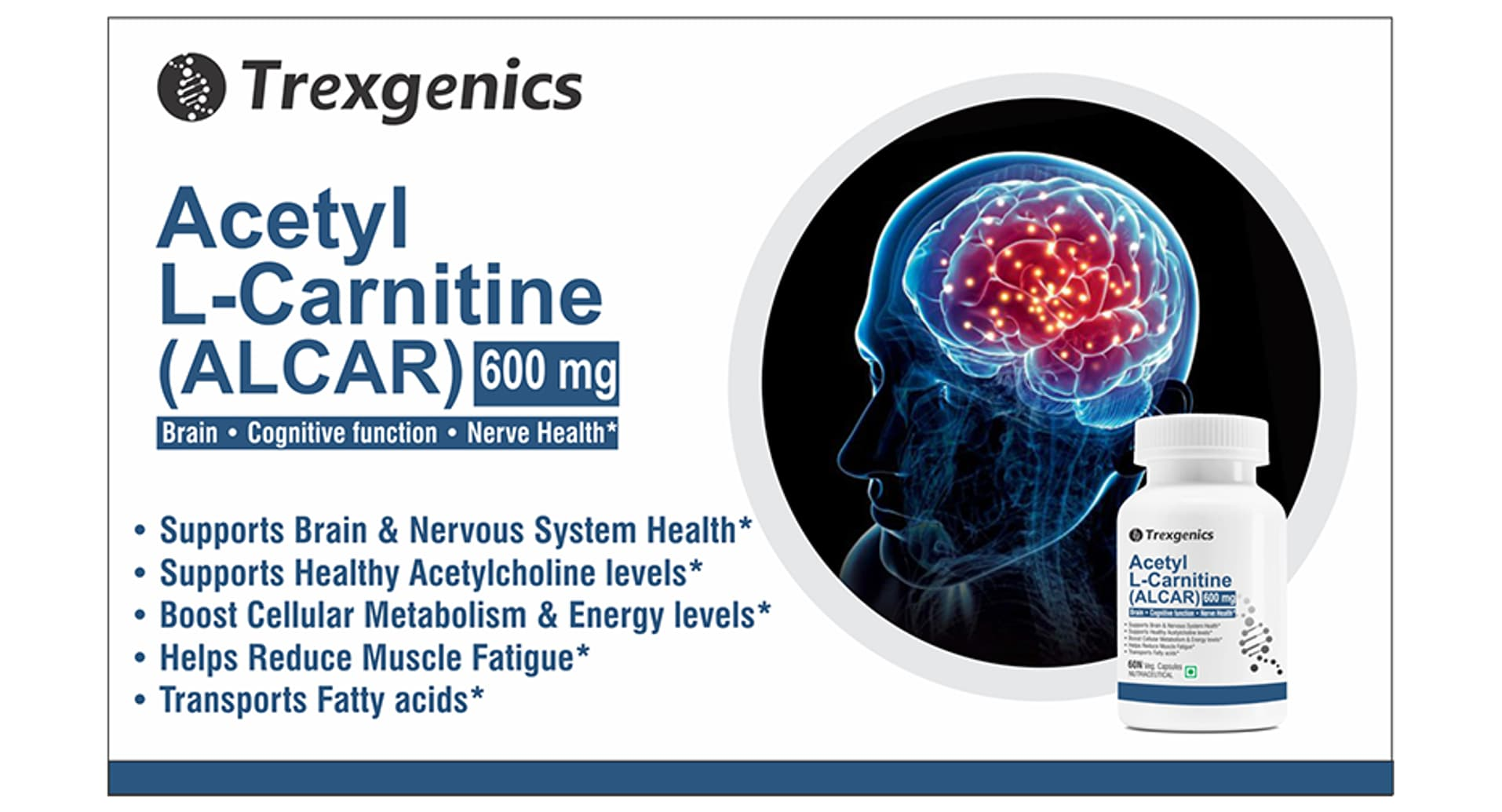 Trexgenics Acetyl L-Carnitine ALCAR 600mg supplement facts