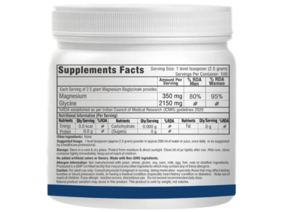 Trexgenics Magnesium Bisglycinate Pure Powder label details