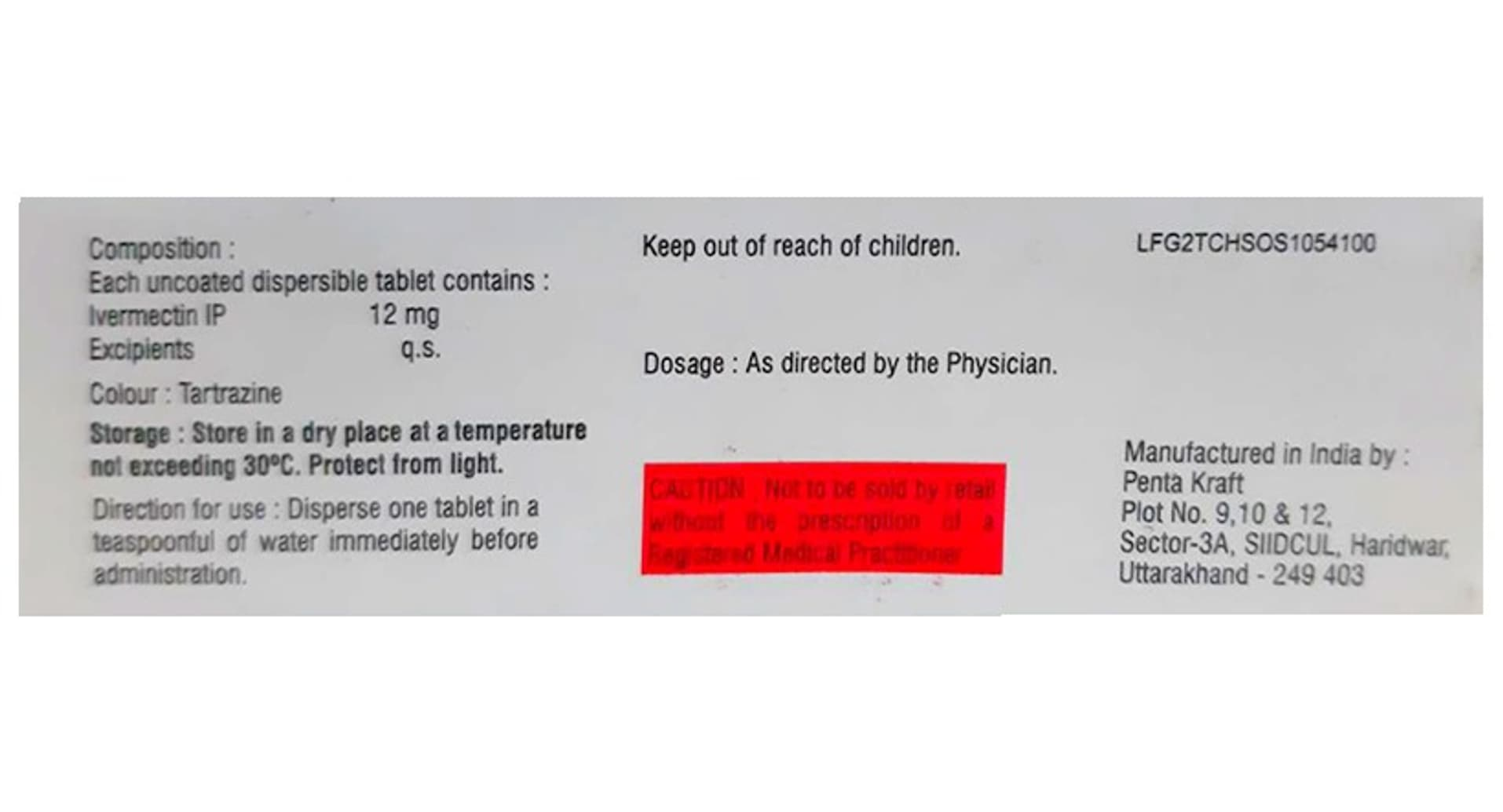 Vermact 12 Tablet DT - composition, dosage and storage label