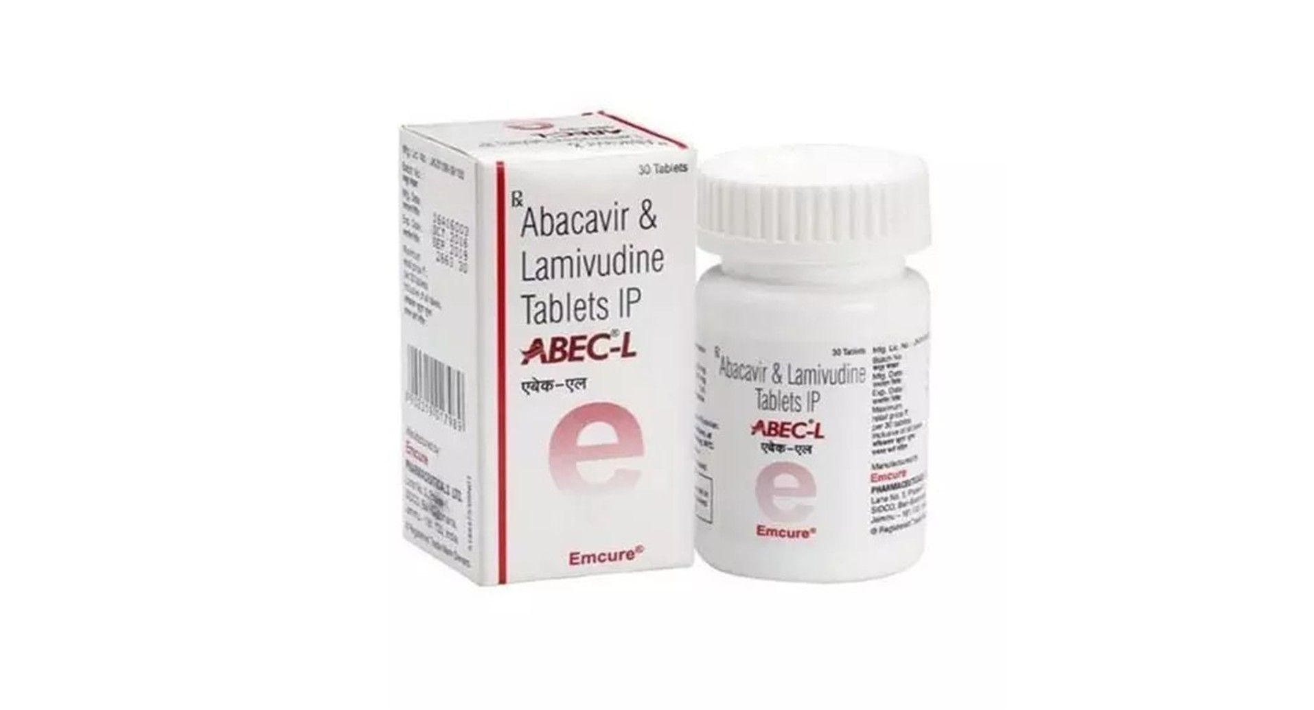 Abec-L Tablet Emcure abacavir 600 mg and lamivudine 300 mg bottle of 30 tablets with carton