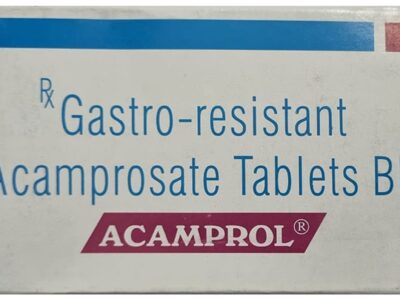 Acamprol acamprosate 333 mg gastro-resistant tablets BP carton front