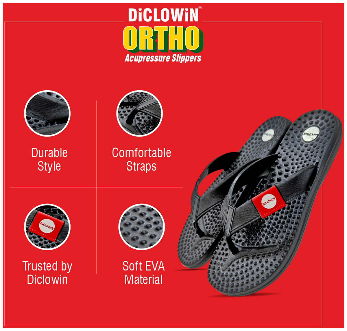 Diclowin Ortho Acupressure Slippers (Size 9)