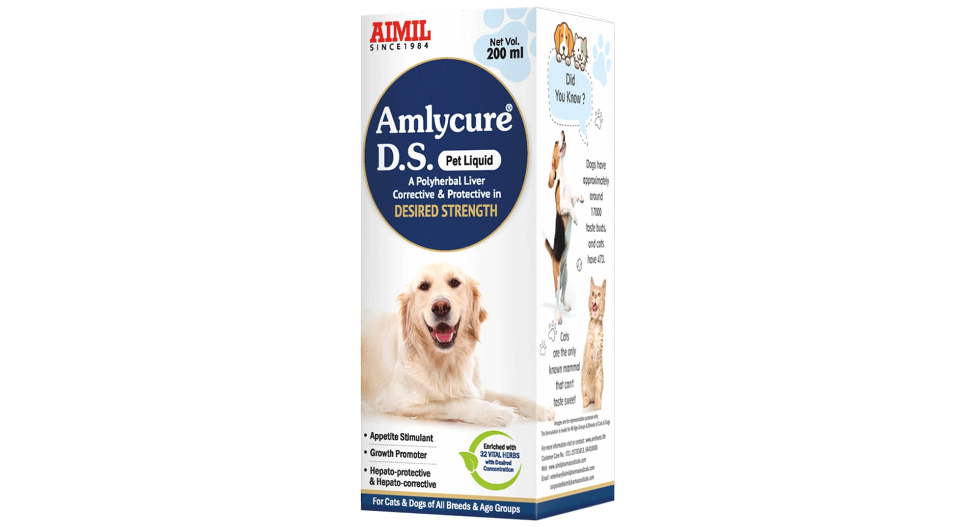 Amlycure D.S. Pet Liquid Aimil polyherbal liver corrective 200 ml carton front