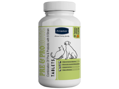 Aniamor Pre and Probiotic Tablet chicken flavour 60 tablets bottle for dogs and cats