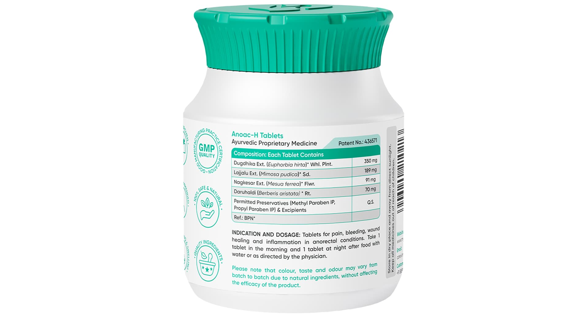 Anoac-H Tablets label composition indications and dosage