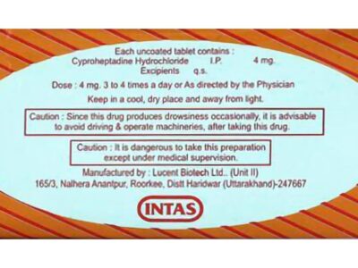 App-Up 4 mg cyproheptadine Intas pack composition and caution panel