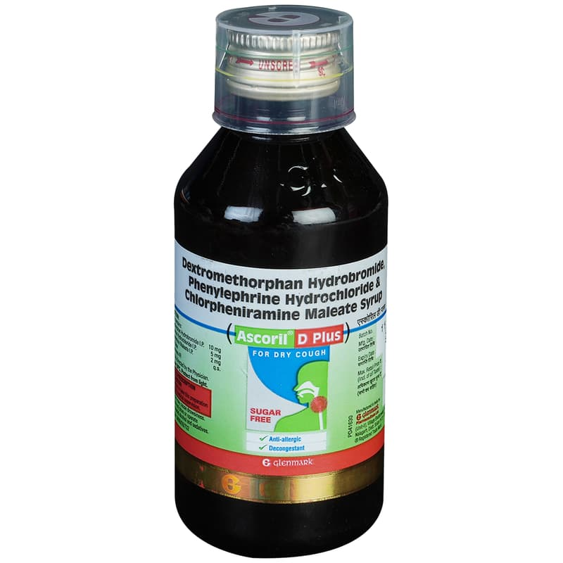Ascoril D Plus Syrup Sugar Free bottle Glenmark, 100 ml