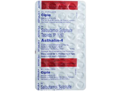 Asthalin 4 mg Tablet strip showing Salbutamol Sulphate IP 4 mg
