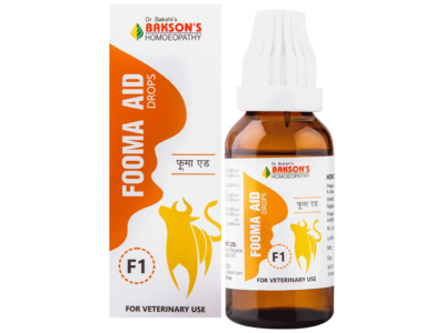Baksons Fooma Aid F1 Drops homoeopathic veterinary 30 ml bottle and carton