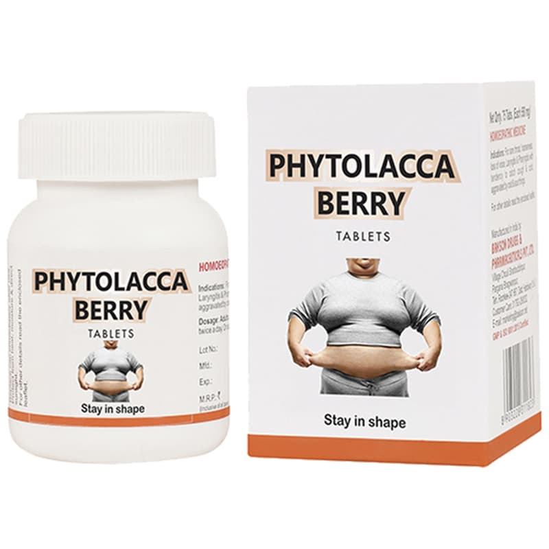Bakson's Phytolacca Berry Tablet bottle and box, 75 tablets