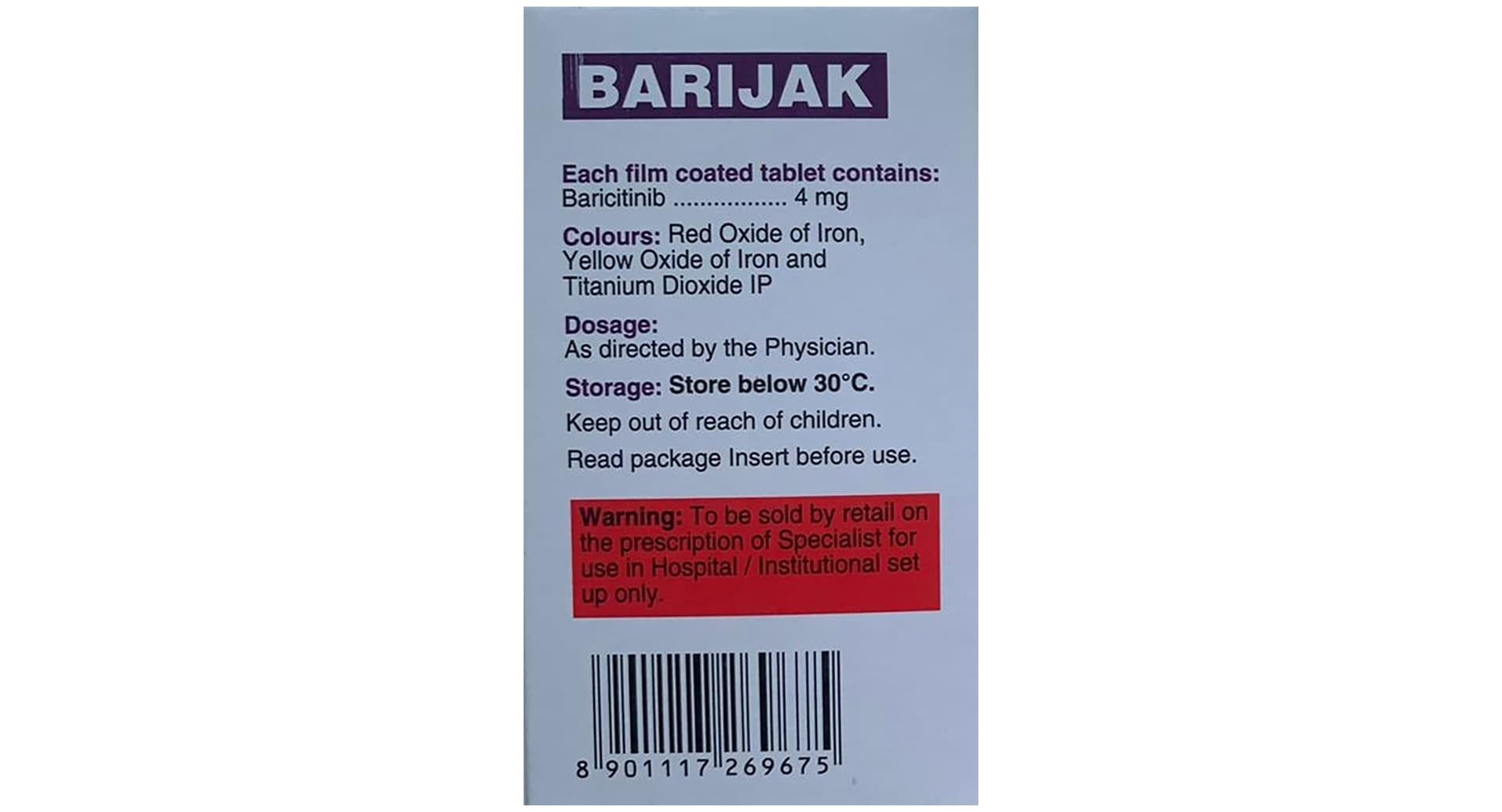 Barijak 4 mg Tablet composition and warning panel
