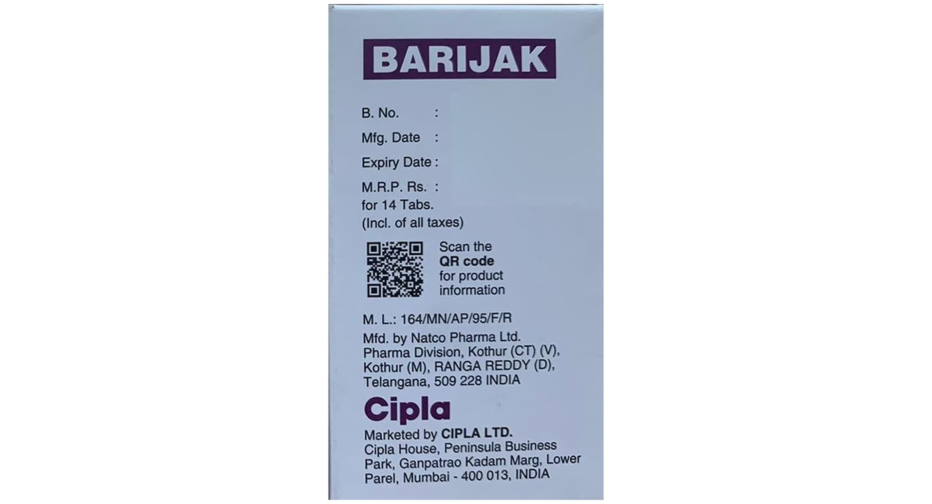 Barijak 4 mg Tablet manufacturer and MRP panel