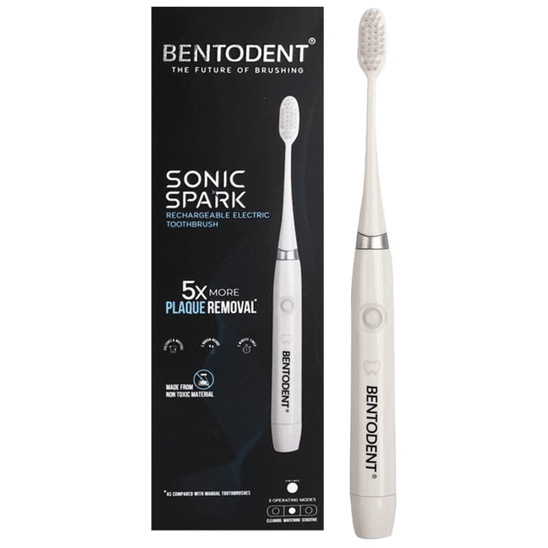 Bentodent Sonic Spark Rechargeable Electric Toothbrush box and brush, white