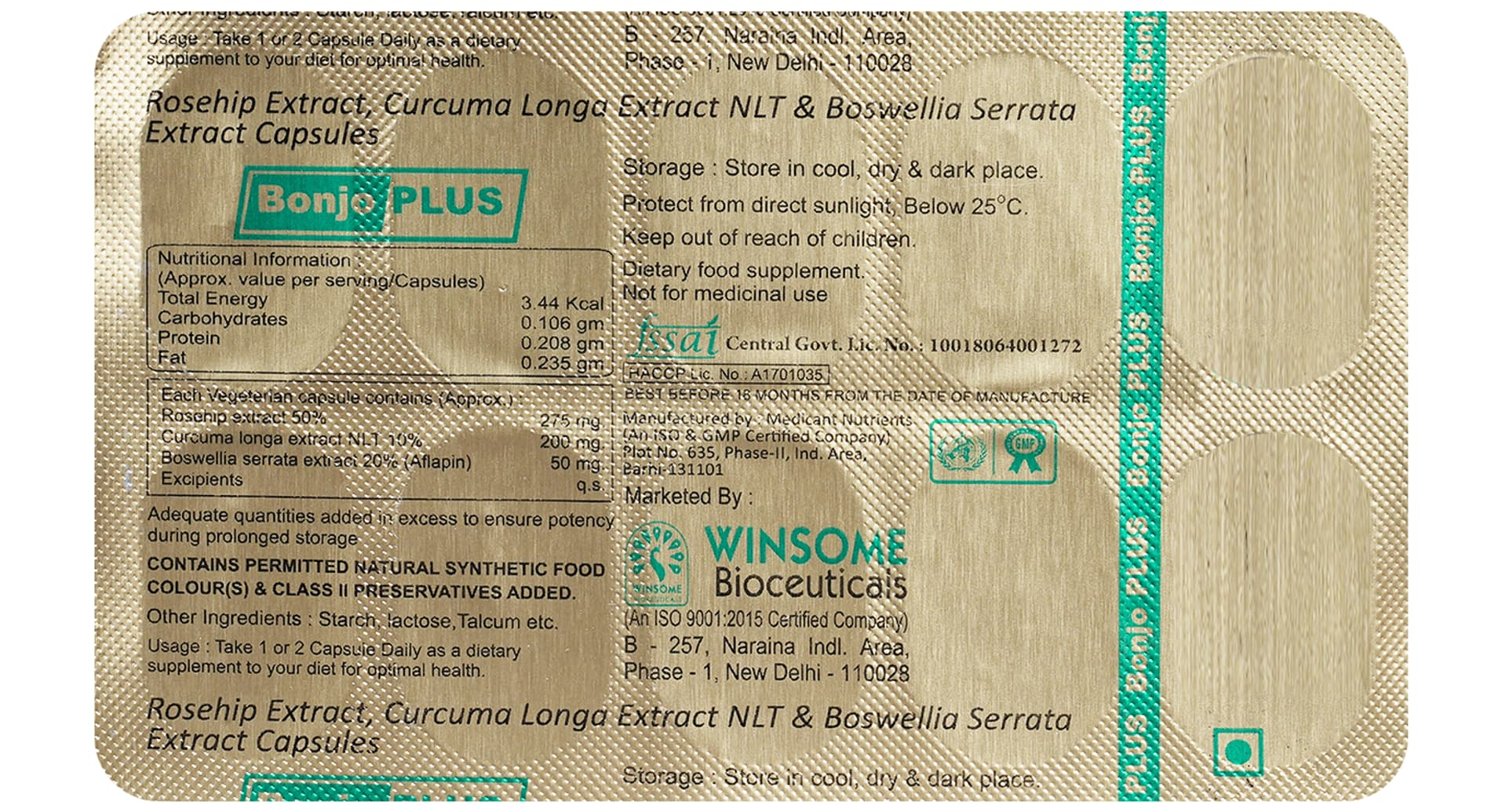 Bonjo Plus Capsule rosehip curcuma boswellia blister with composition
