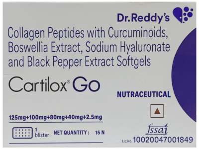 Cartilox Go Softgel Dr Reddys collagen curcuminoids boswellia carton front