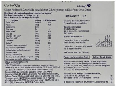 Cartilox Go Softgel nutritional and ingredient panel