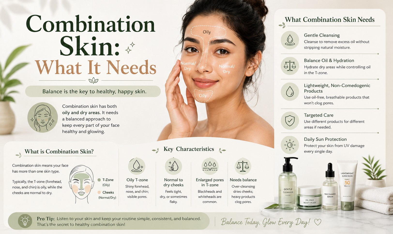 Combination skin T-zone diagram