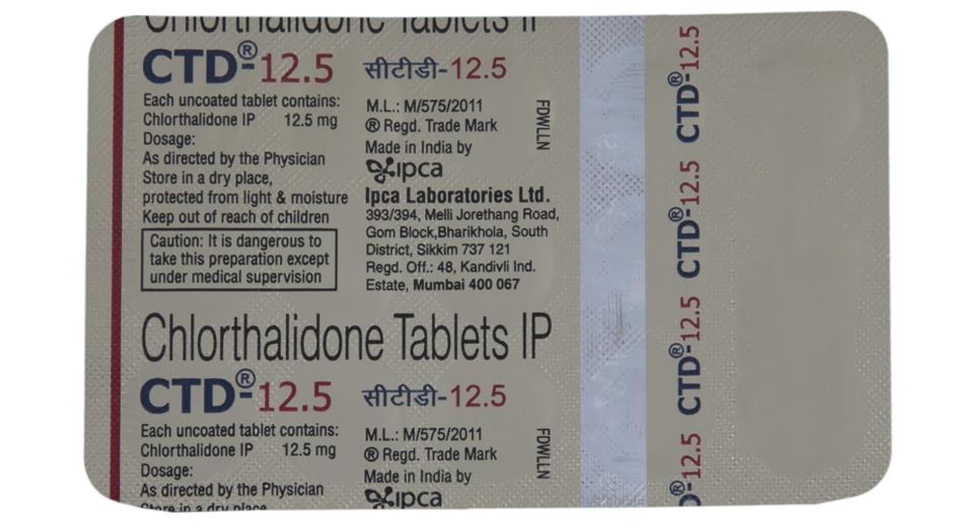 CTD 12.5 Tablet Ipca Laboratories pack details