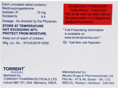 Deviry 10 mg Tablet Torrent medroxyprogesterone acetate composition panel