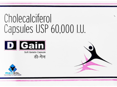 D Gain 60000 IU Capsule Medsol pack front panel
