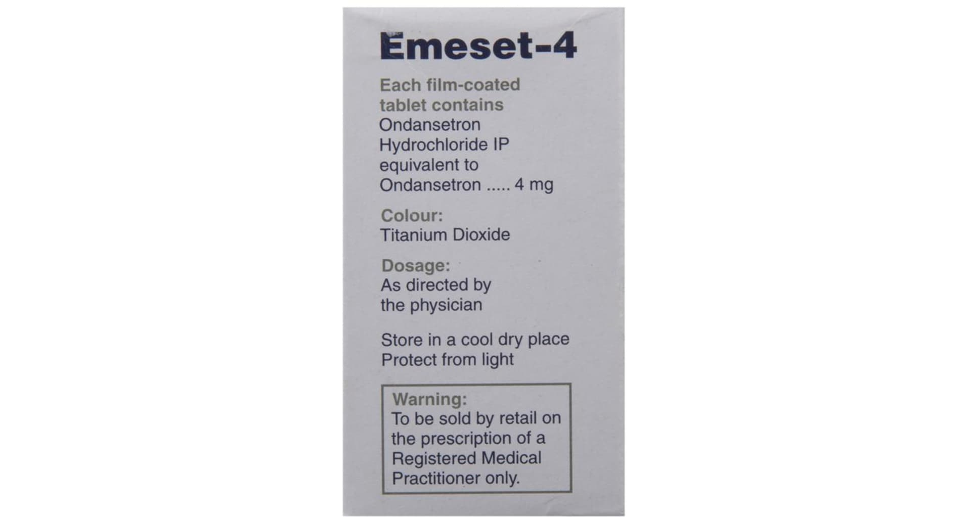 Emeset 4 mg Tablet composition and pack details