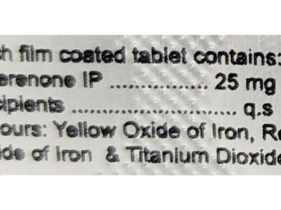 Eplerite 25 Tablet composition close up