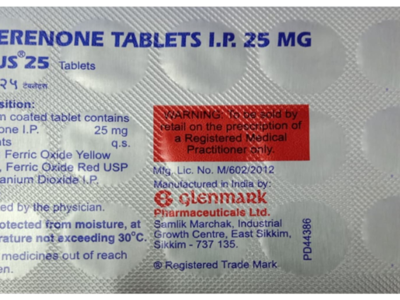 Eptus 25 mg Tablet strip composition and warning panel