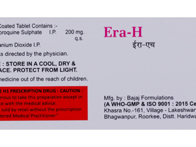 Era-H hydroxychloroquine sulphate 200 mg carton with Schedule H1 warning