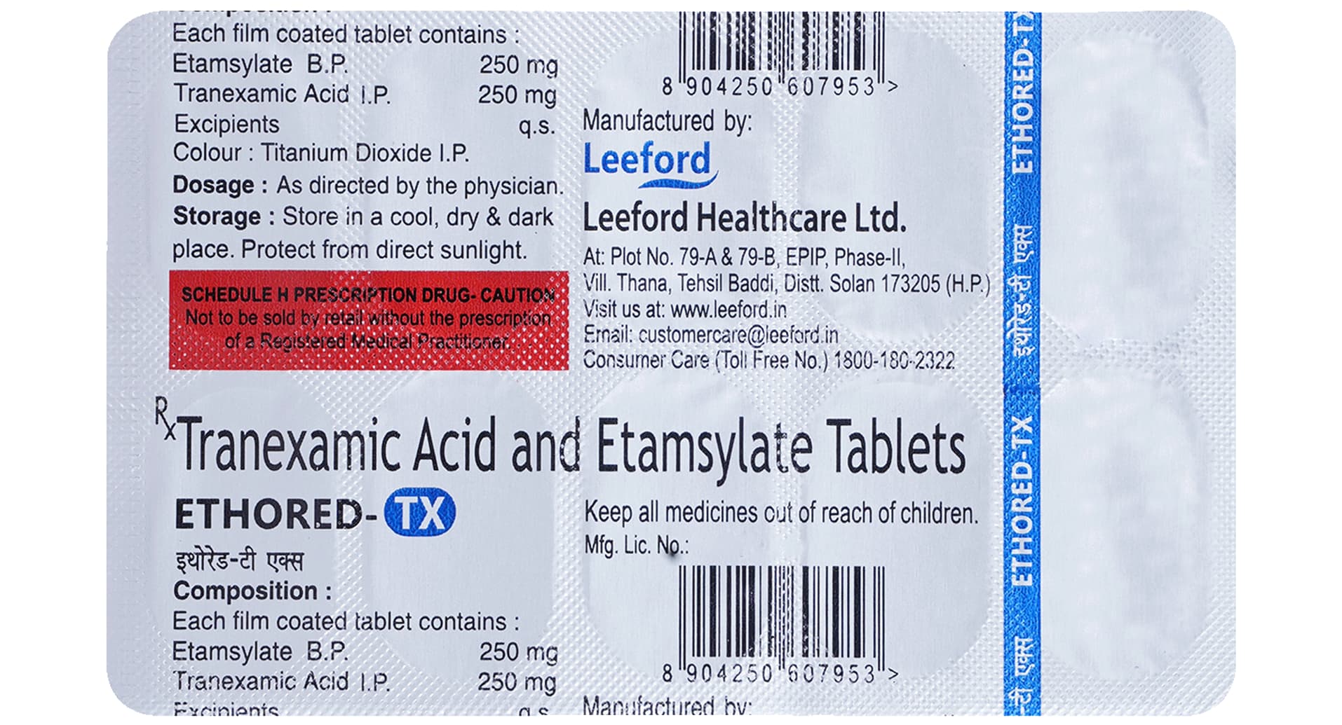 Ethored-TX Tablet blister composition panel