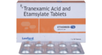 Ethored-TX tranexamic acid and etamsylate tablets carton and blister