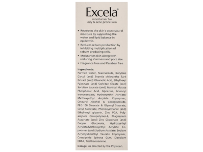 Excela moisturiser claims and full ingredient panel